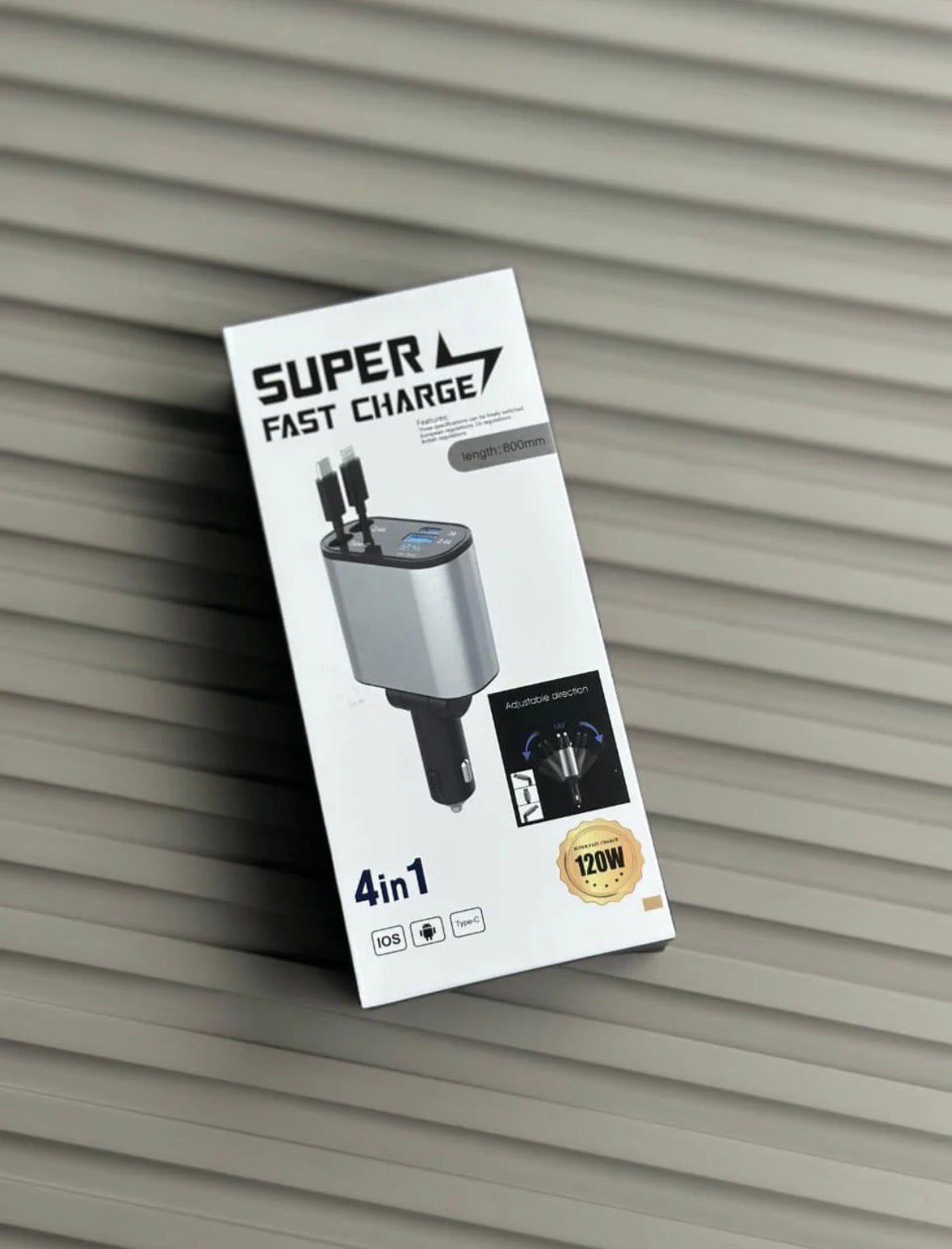 4 in 1 Car Charger | 120W | Multi Charging Cable, USB Fast Charging Adapter for Android & iPhone