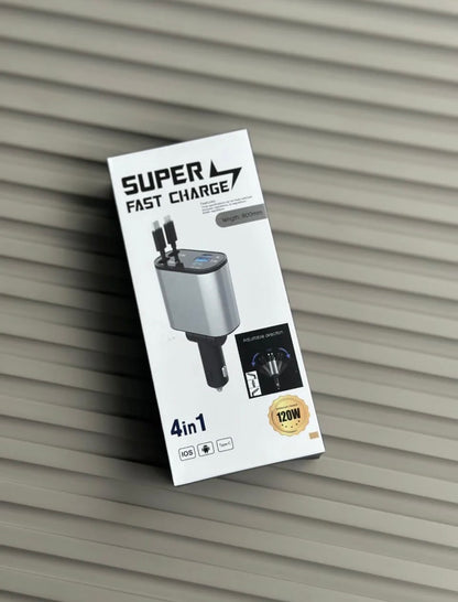 4 in 1 Car Charger | 120W | Multi Charging Cable, USB Fast Charging Adapter for Android & iPhone